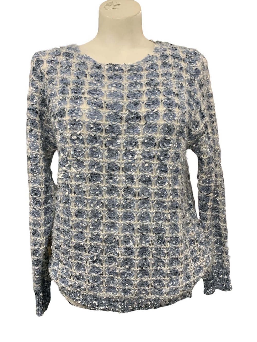 Ness NWT Textured Light Blue & White Knit Long-Sleeve Top Size S